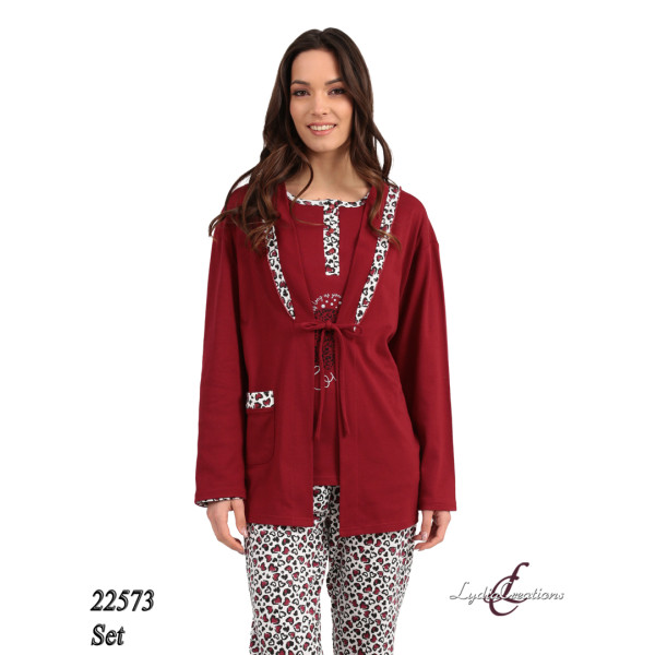 LYDIA CREATIONS SET ROBE- pyjamas woman MAROON HEARTS 22573 ΠΡΟΪΟΝΤΑ