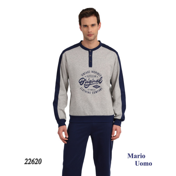 ΠΥΖΑΜΑ ΑΝΔΡΙΚΗ LYDIA CREATIONS MARIO UOMO ΒΑΜΒΑΚΕΡΗ  22620  γκρι-μπλε ΠΡΟΪΟΝΤΑ