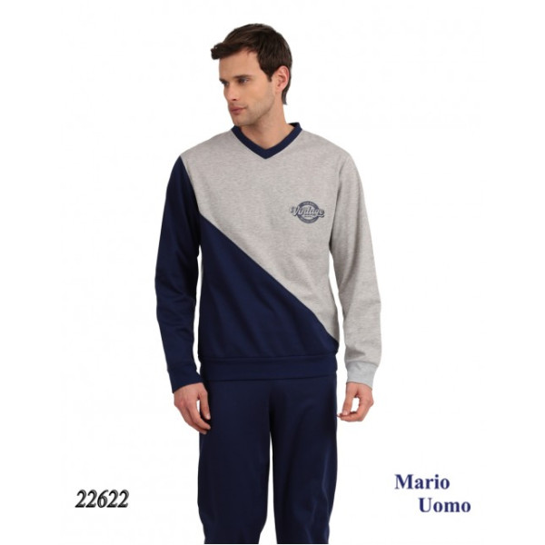 ΠΥΖΑΜΑ ΑΝΔΡΙΚΗ LYDIA CREATIONS MARIO UOMO ΒΑΜΒΑΚΕΡΗ  ΙΝΤΕΡΛΟΚ 22622 γκρι μπλε ΠΡΟΪΟΝΤΑ