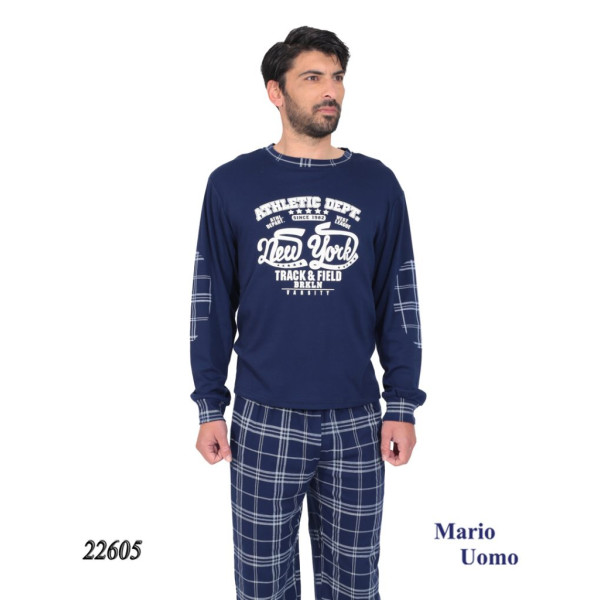 ΠΥΖΑΜΑ  ΑΝΔΡΙΚΗ LYDIA CREATIONS MARIO UOMO ΒΑΜΒΑΚΕΡΗ 22605 ΜΠΛΕ ΚΑΡΩ ΠΡΟΪΟΝΤΑ